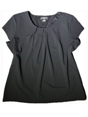 Liz Claiborne Career Black Texture Tee Short Sleeve Blouse Pleated Neckline XL